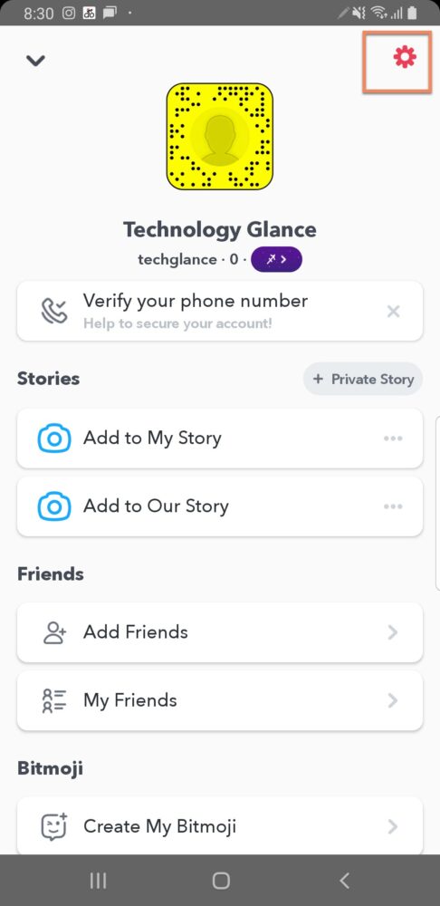 Snapchat App Gear Icon/ Settings