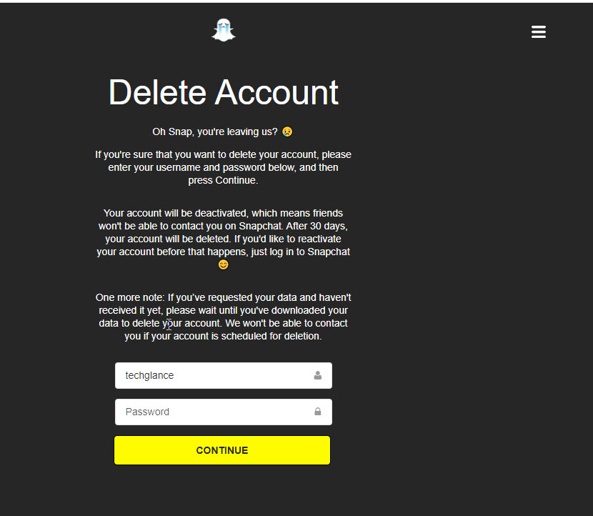 Snapchat Delete Account PC