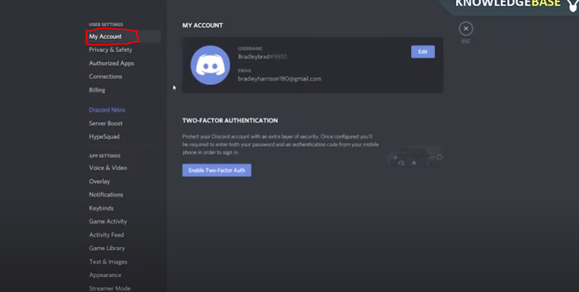 Discord My Account button