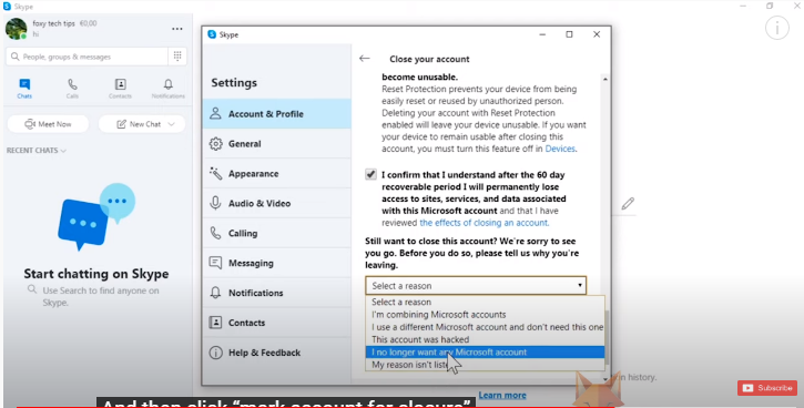delete your Skype account