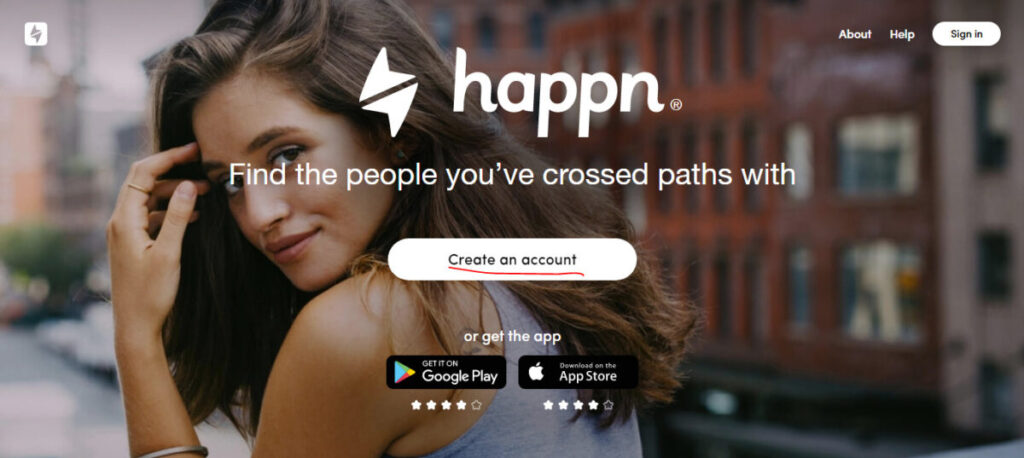 Happn create an account button