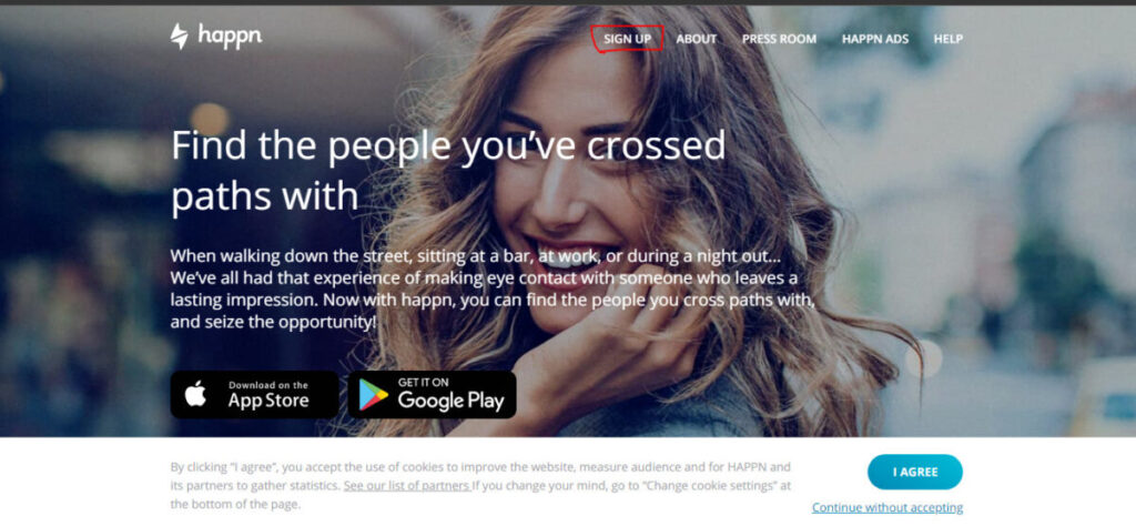 happn signup button