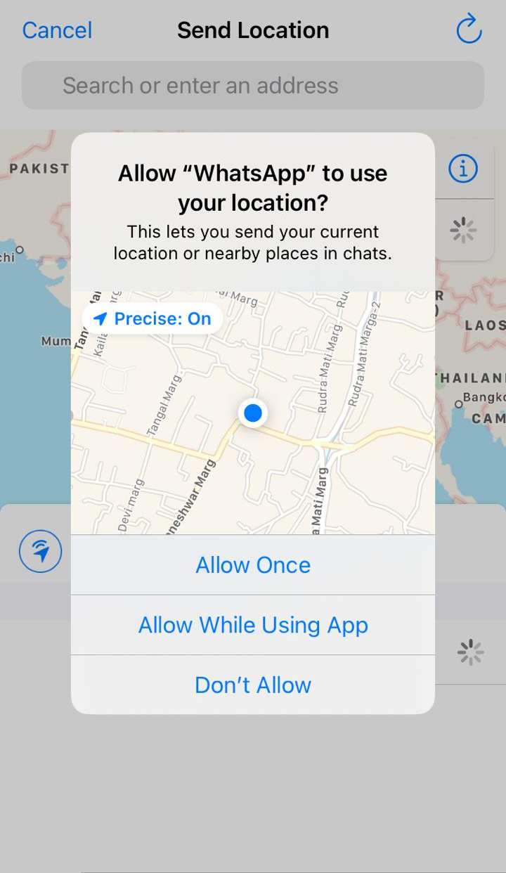 Allow access to share location with others on WhatsApp