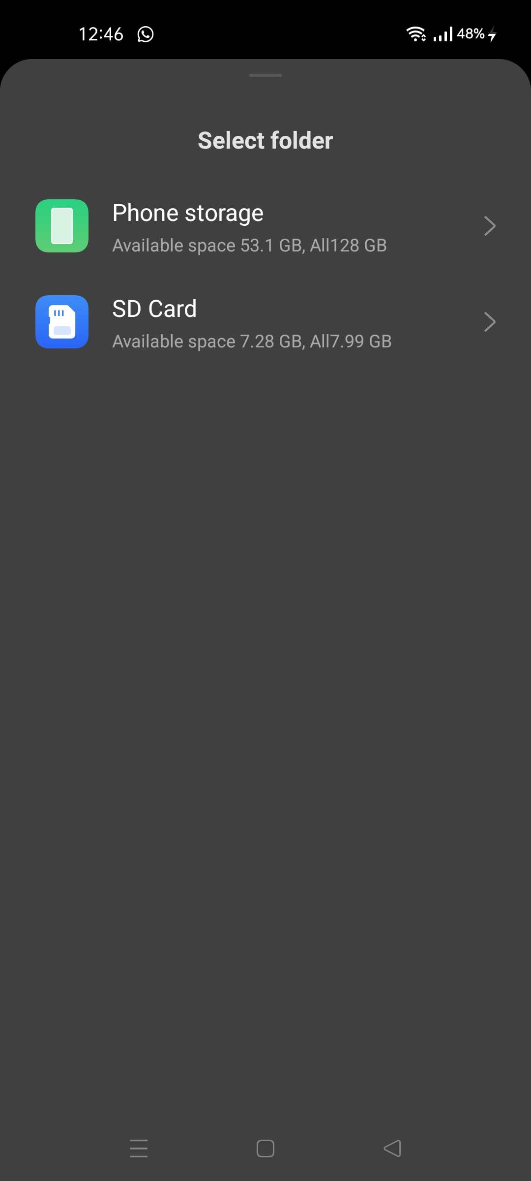 Open Phone storage in file manager