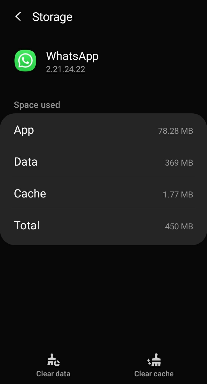 whatsapp app cache